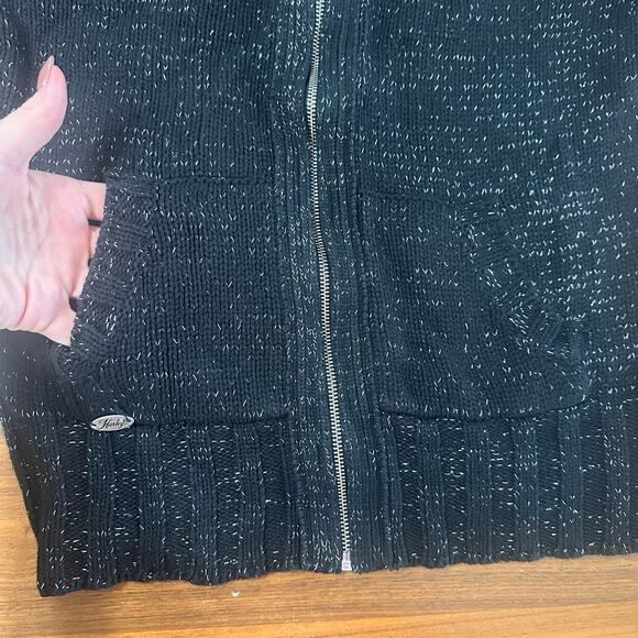 Harley Davidson Black/Silver Cotton Knit Sweater Zip Cardigan Embroidered, Large - Picture 8 of 9
